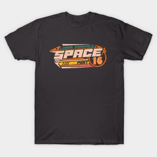 Space design Lunar spaceport logo emblem futuristic industries T-Shirt